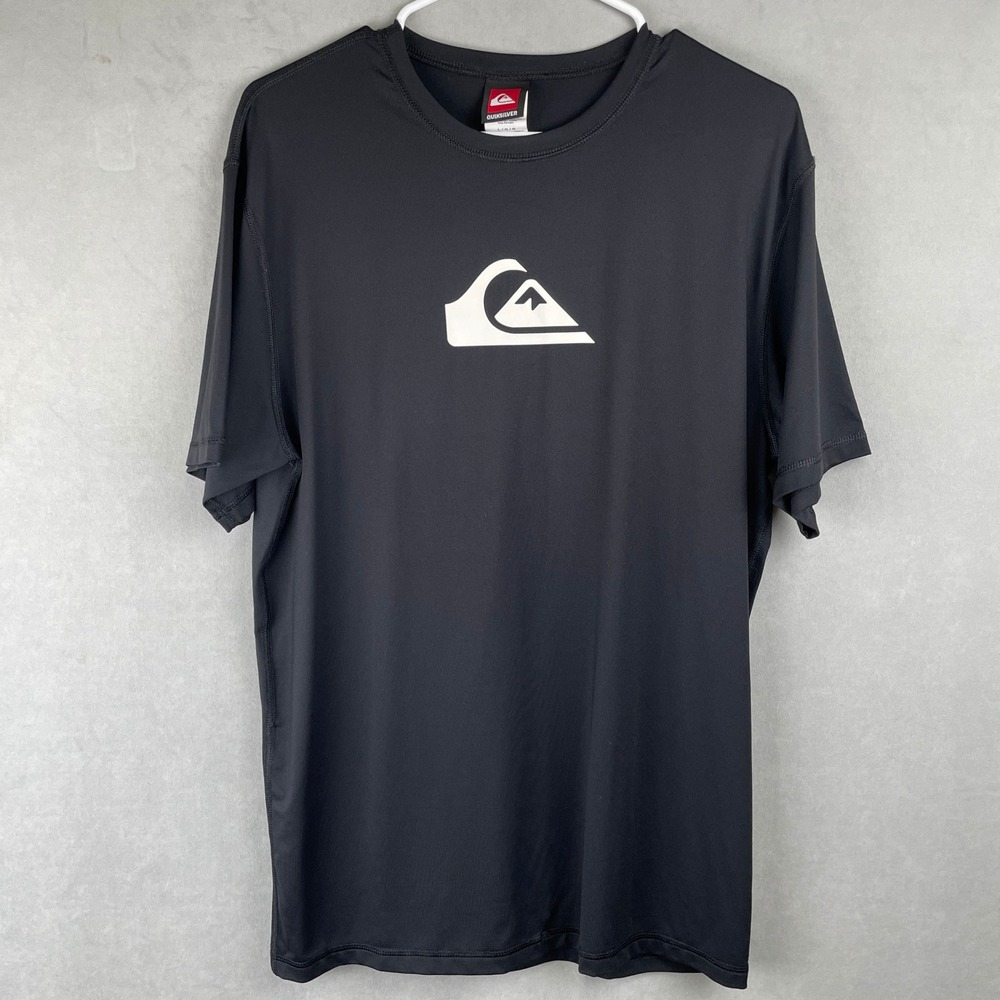 Quiksilver Mens Rash‎ Guard T Shirt Black Stretch Short Sleeve Retro Surf L 2011